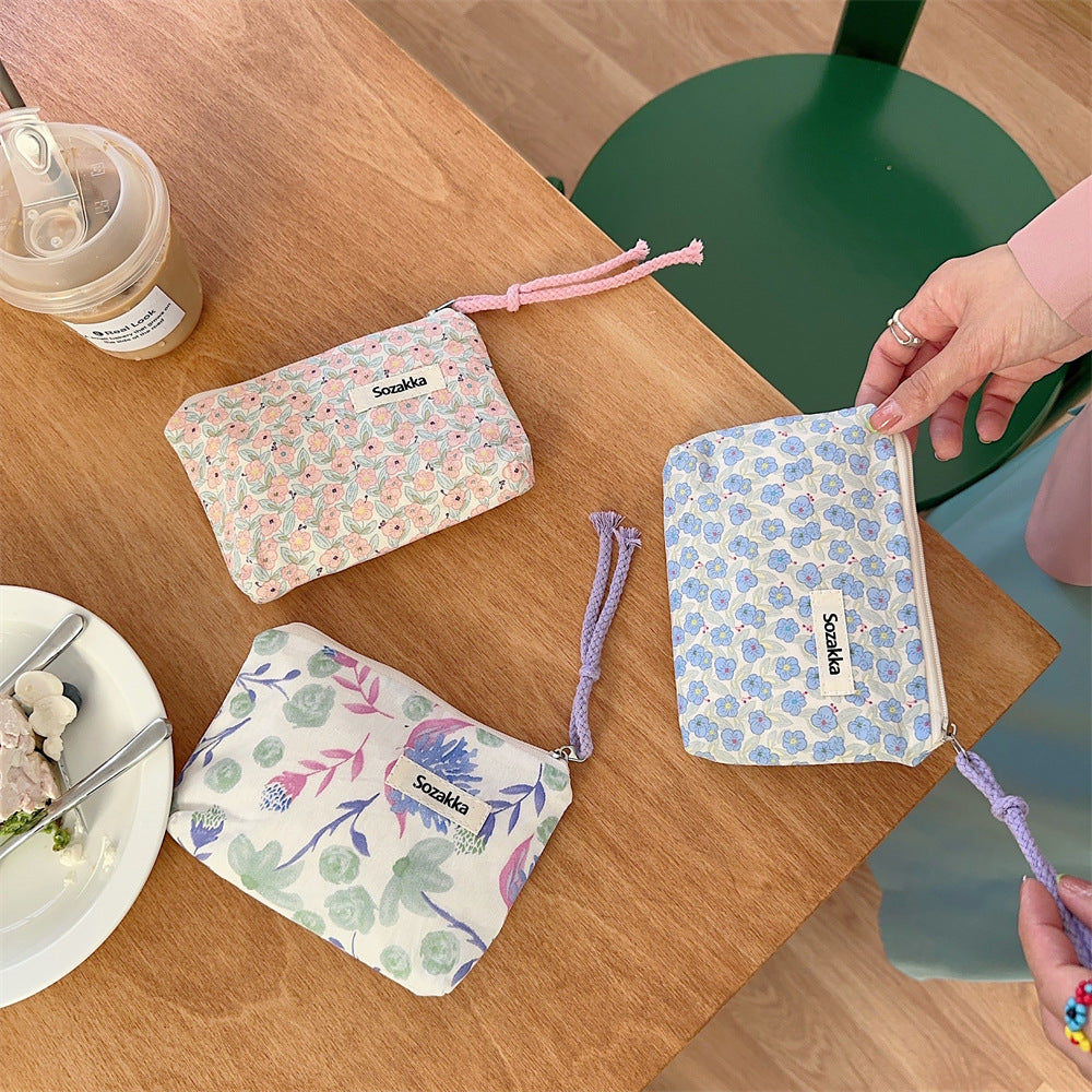 Simple Flower Print Mini Make Up Bag