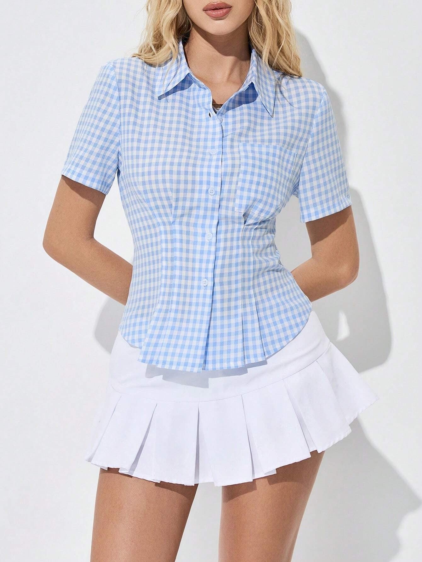 Elegant Color Block Striped Short Sleeve Shirt