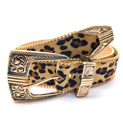 Vintage Leopard Print Leather Belt