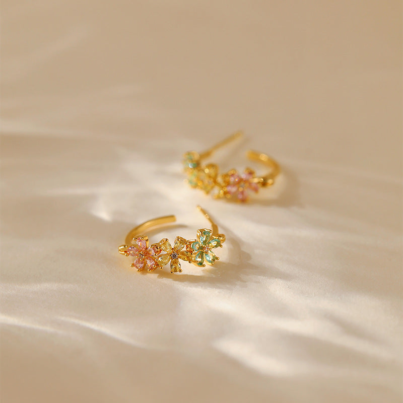 Copper Plated Gold Delicate Butterfly Floral Stud Earrings