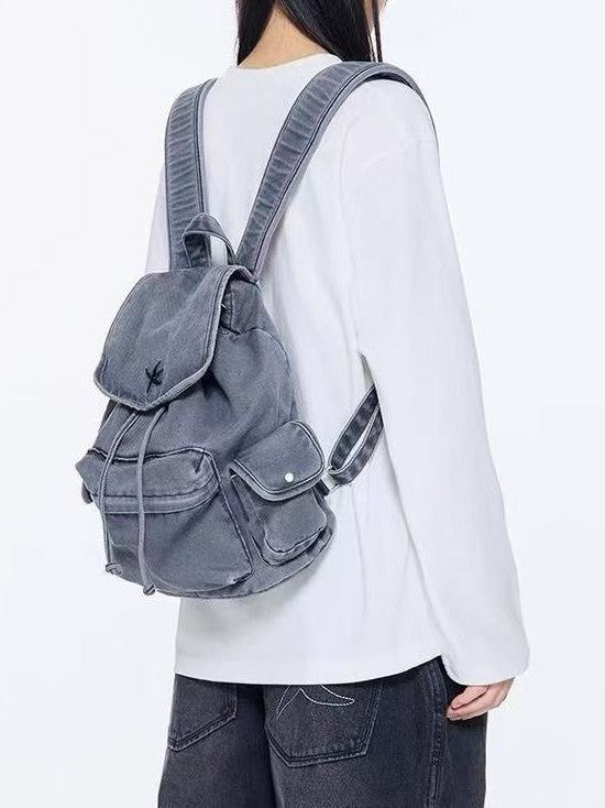 Denim Washed Multiple Pockets Portable Backpack