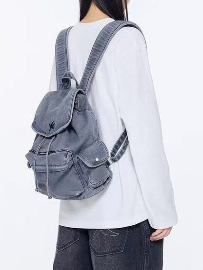 Denim Washed Multiple Pockets Portable Backpack