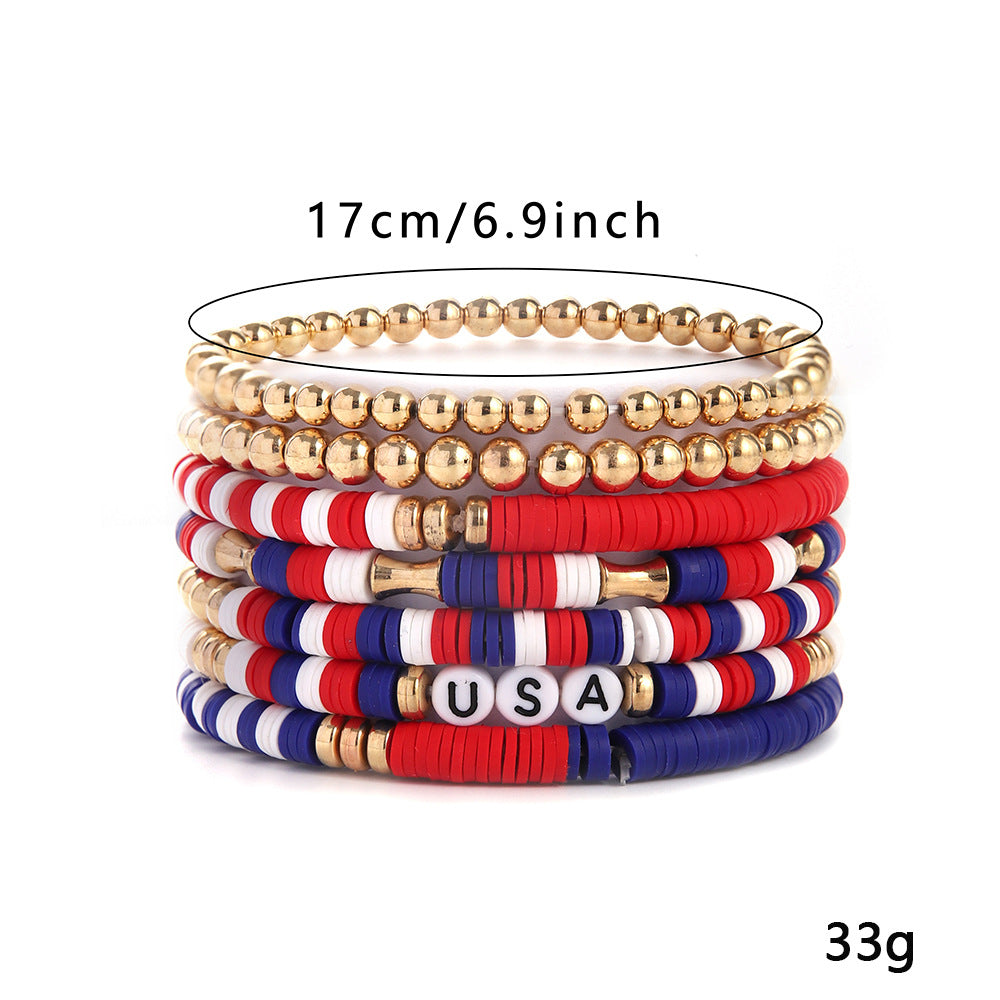 Trendy USA Letters Beaded Stretch Bracelet
