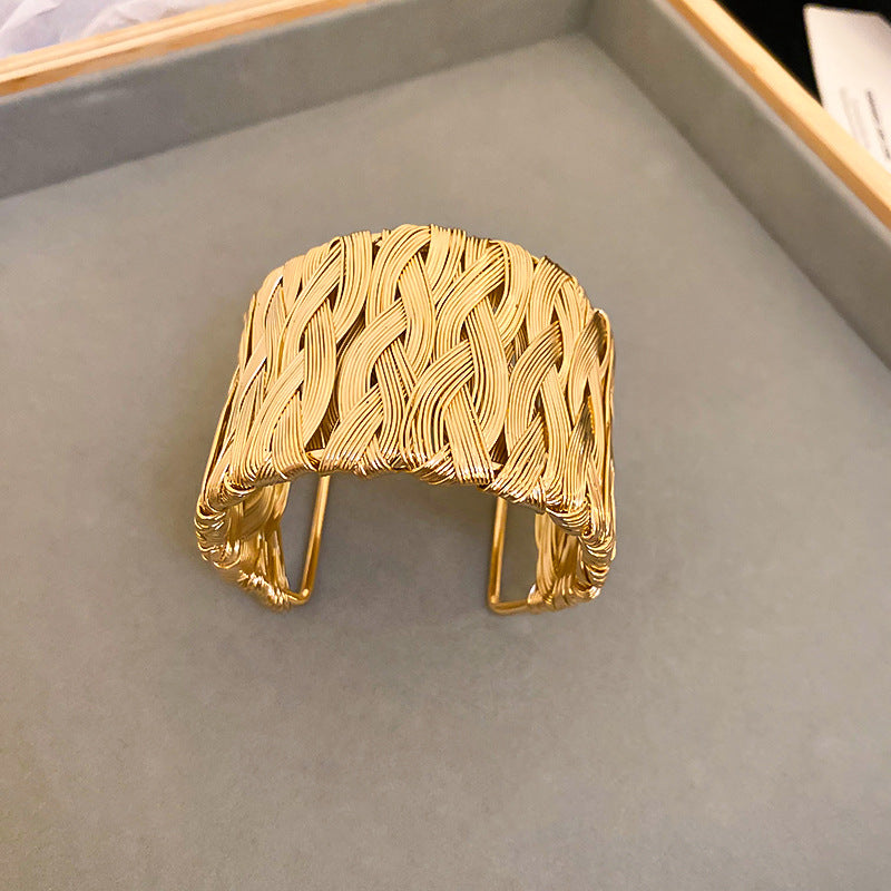Simple Gold Wide Woven Cuff Bracelet