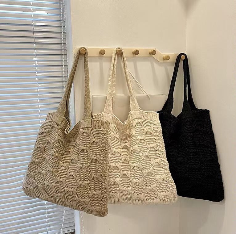 Solid Color large Cpacity Knit Shoulder Tote Bag