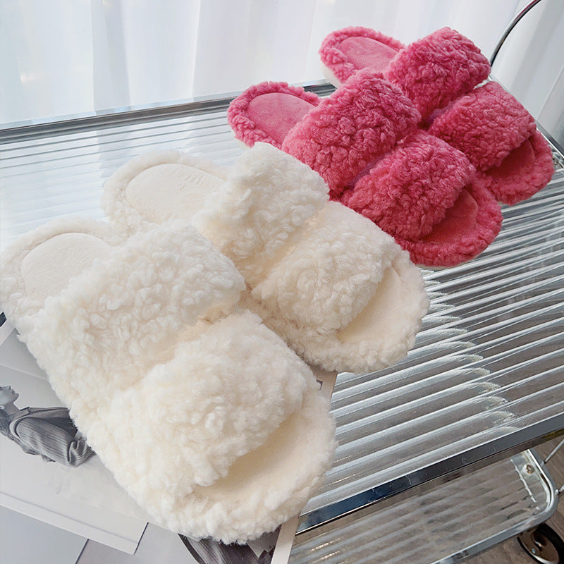Solid Color Fluffy Fuzzy Two Band Slippers