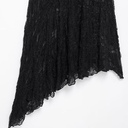 Trendy Solid Color Asymmetrical Lace Skirt