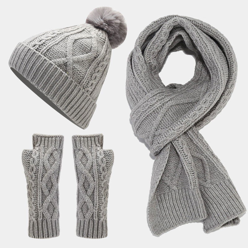 Solid Color Twist Simple Knit Hat & Scarf Sets