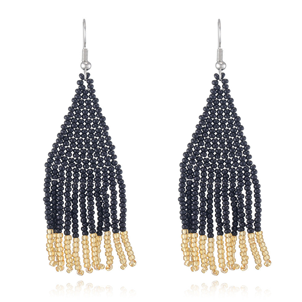 Color Block Beads Tassel Drop Earrings