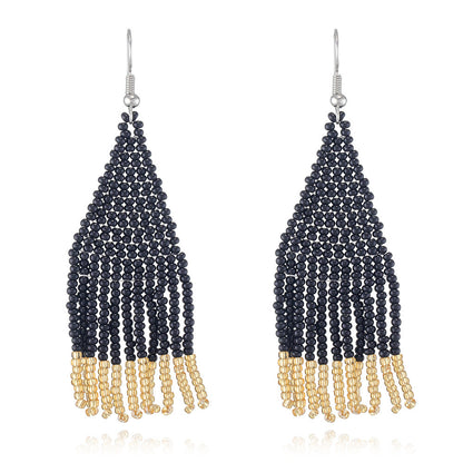 Color Block Beads Tassel Drop Earrings
