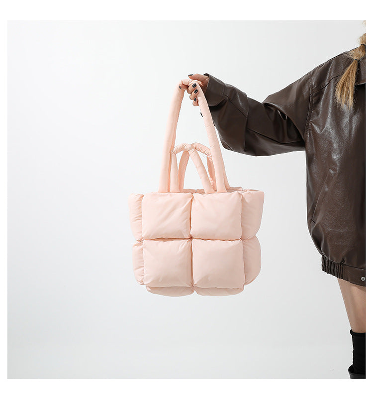 Simple Puffer Tote Bag Solid Color Soft Handbag