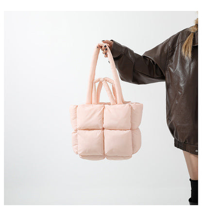 Simple Puffer Tote Bag Solid Color Soft Handbag