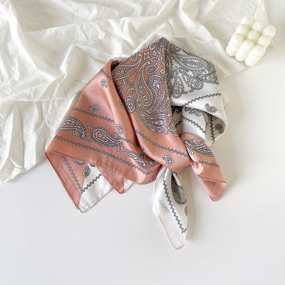 Simple Paisley Print Square Satin Scarf