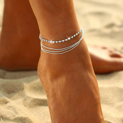 Simple Rhinestone Layered Fine AAnklets