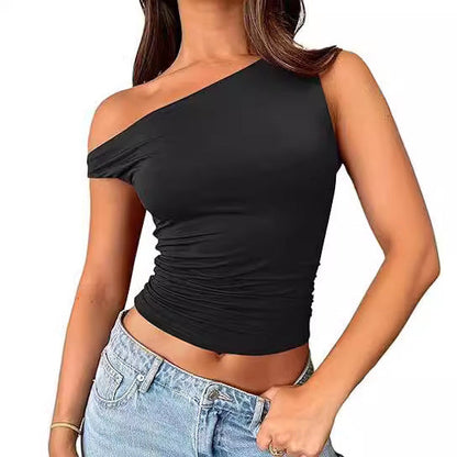 One Shoulder Solid Colot Short Top