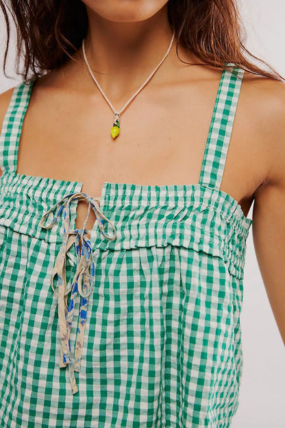 Ruffle Sleeveless String Plaid Tank Tops
