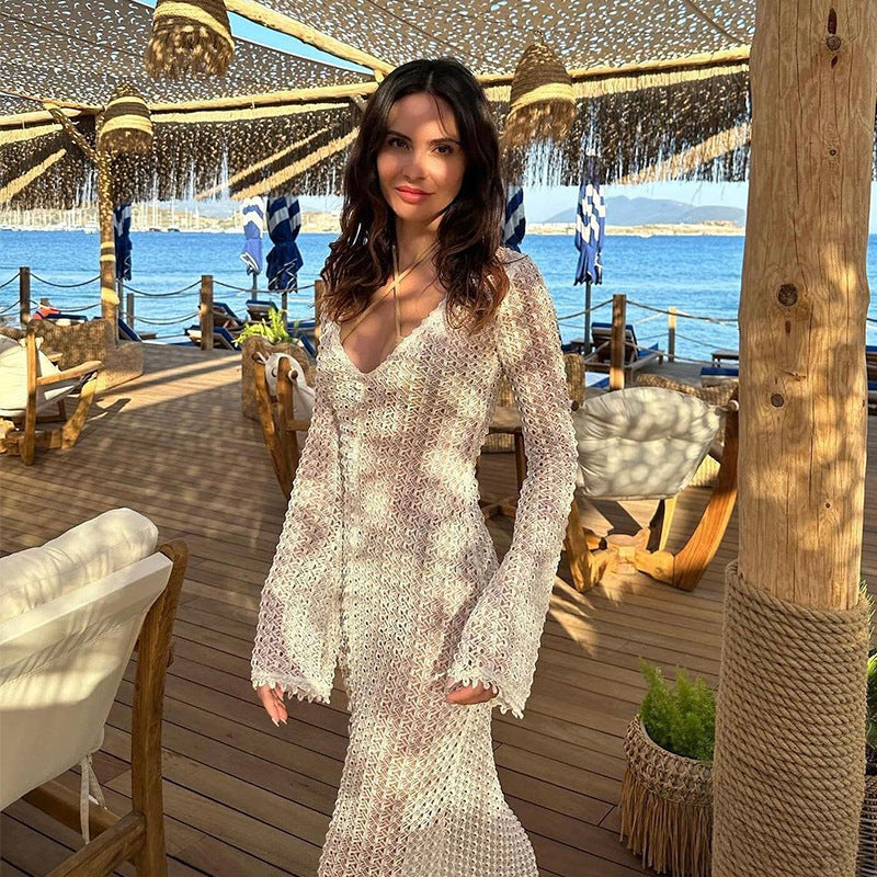 Sexy V-Neck See Through Slim Swim Cover Dress