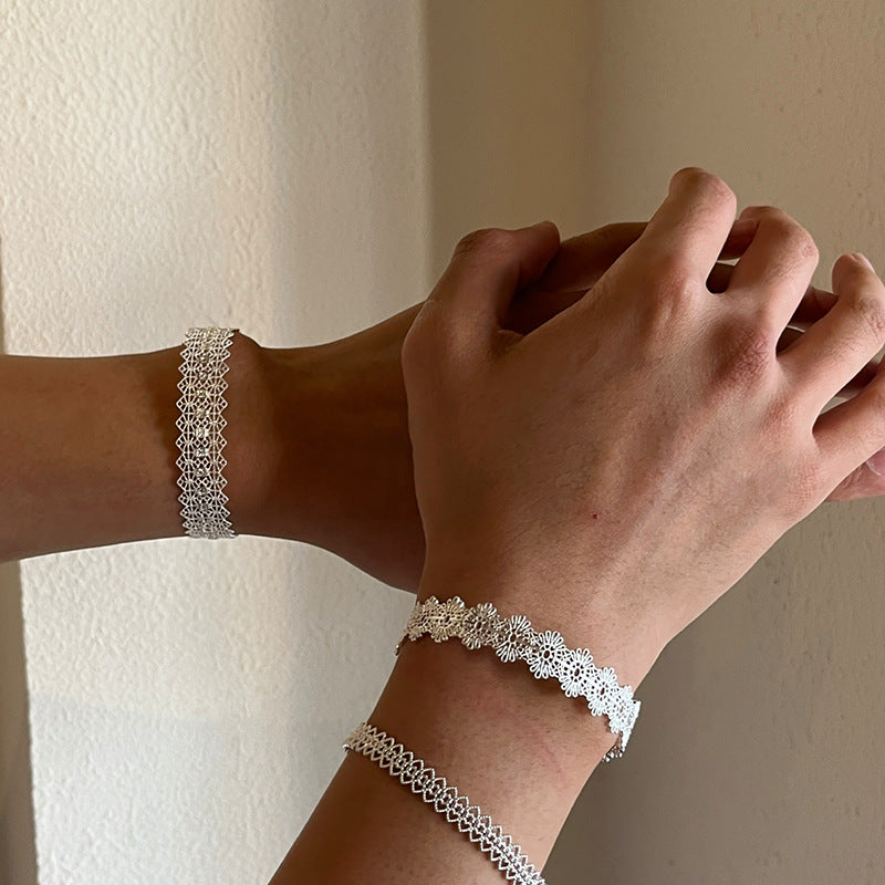 Simple Hollow Out Lace Open Cuff Bracelet
