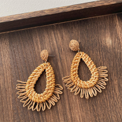 Vintage Handwoven Rattan Grass Earrings