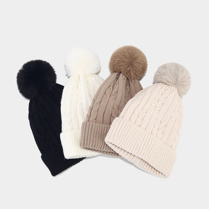 Twist Padded Solid Color Knit Pom Beanie