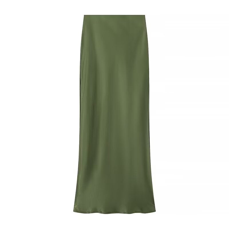 Elegant Solid Color Satin Mermaid Maxi Skirt
