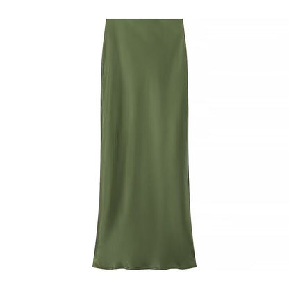 Elegant Solid Color Satin Mermaid Maxi Skirt