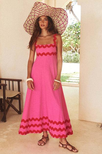 Print Color Block Sleeveless Long Dress