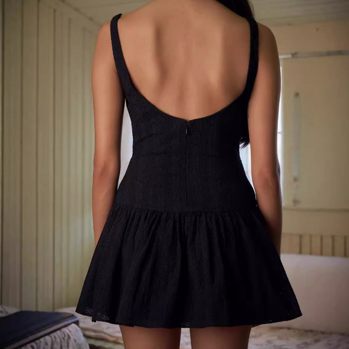 Solid Jacquard Square Neck Button-Up Mini Dress