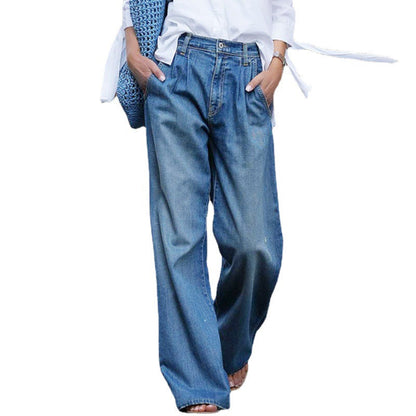 Casual High Waist Wide Leg Denim Jeans