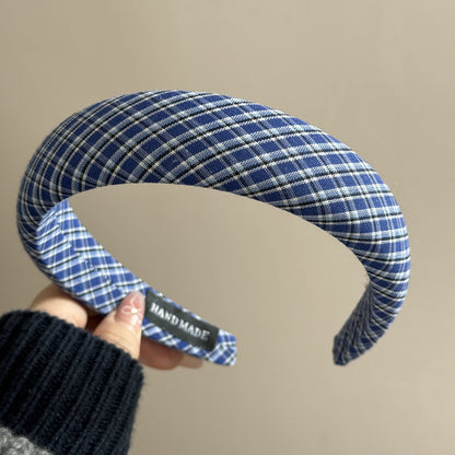 Blue Plaid Cute Wide Padded Headbands