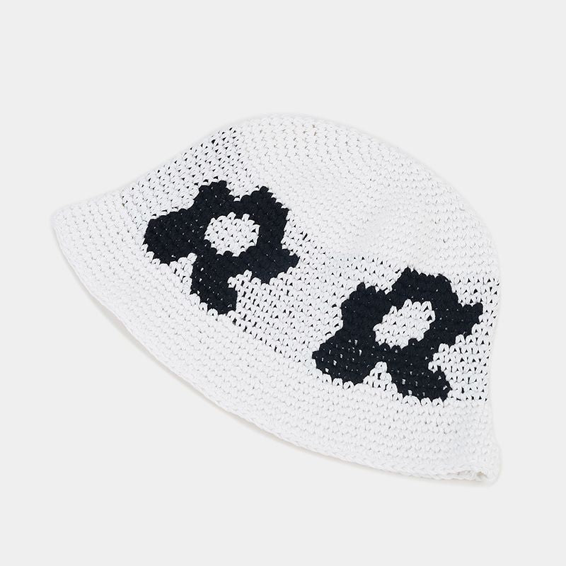 Floral Pattern Contrast Color Crochet Bucket Hat