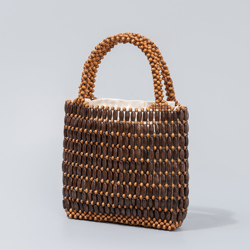Handmade Wooden Bead Woven Handbags