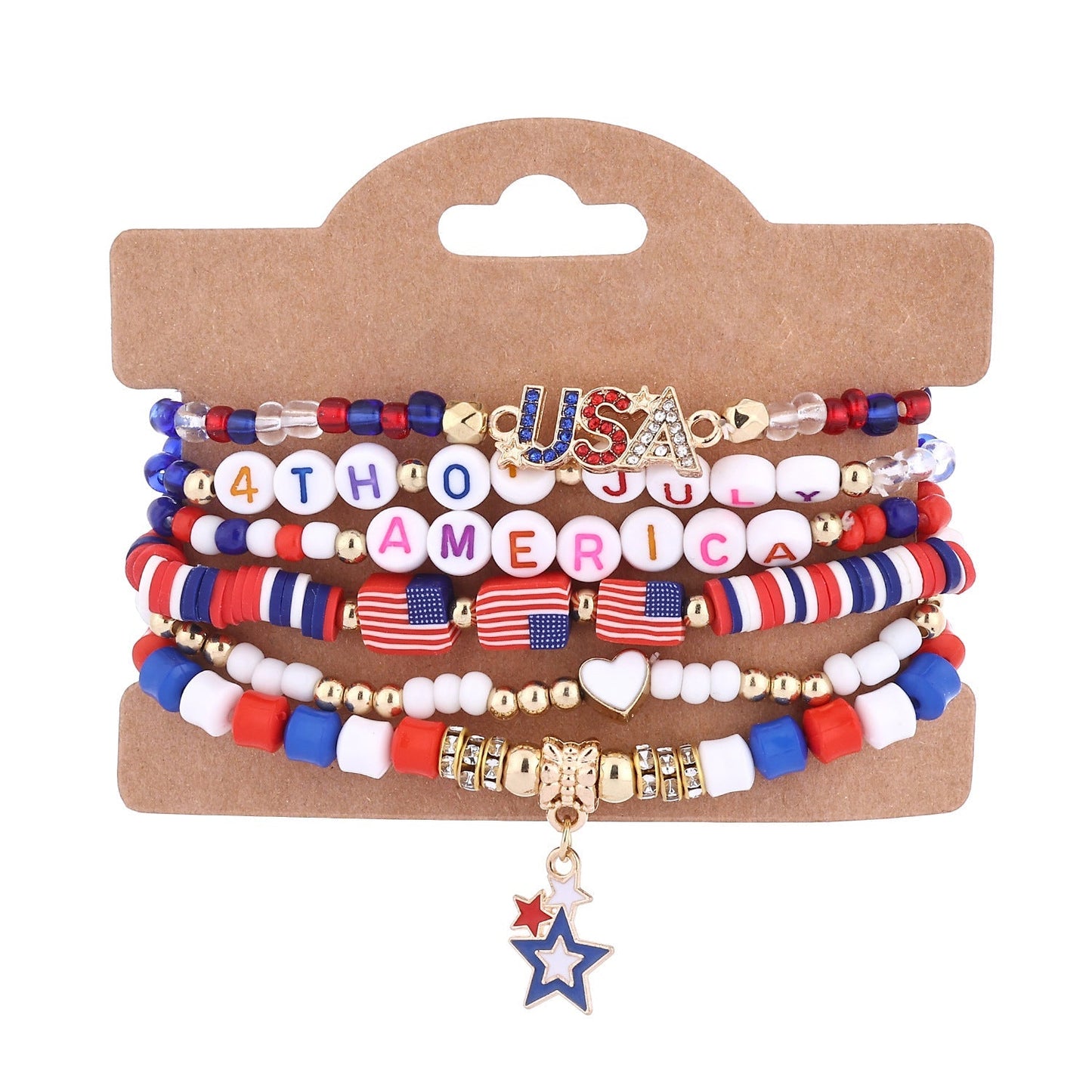 American Flag Multi-Layered Beaded Bracelet