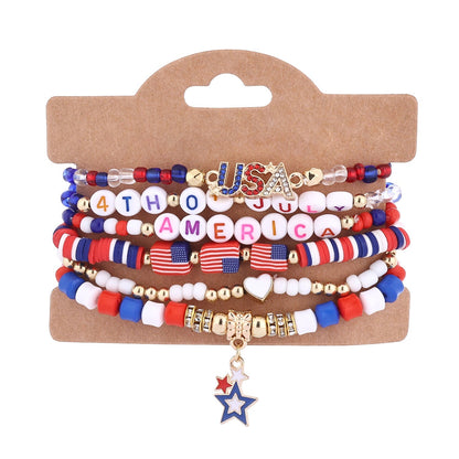 American Flag Multi-Layered Beaded Bracelet