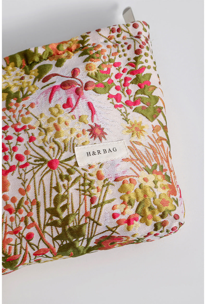 Vintage Floral Jacquard Portable Makeup Bag