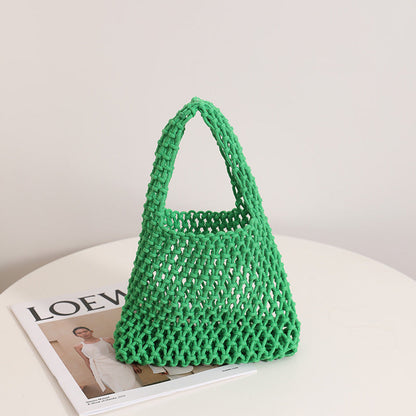 Solid Color Hollow Out Woven Handbag