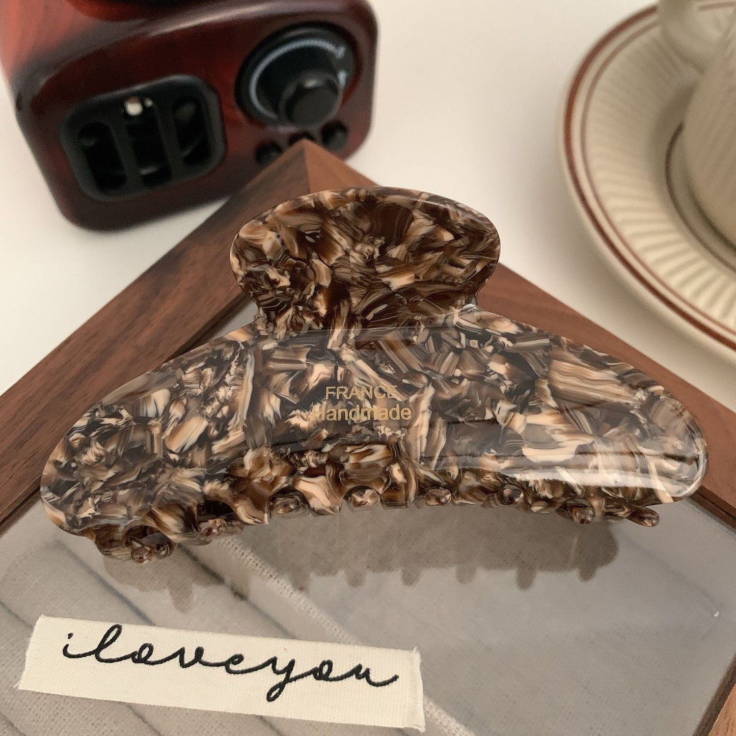 Floral Caramel Polka Dot Claw Clip