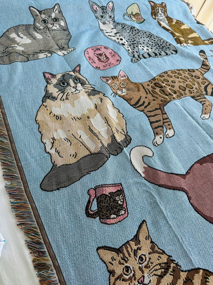 Cozy Funny Cat Prints Tapestry Throw Blanket