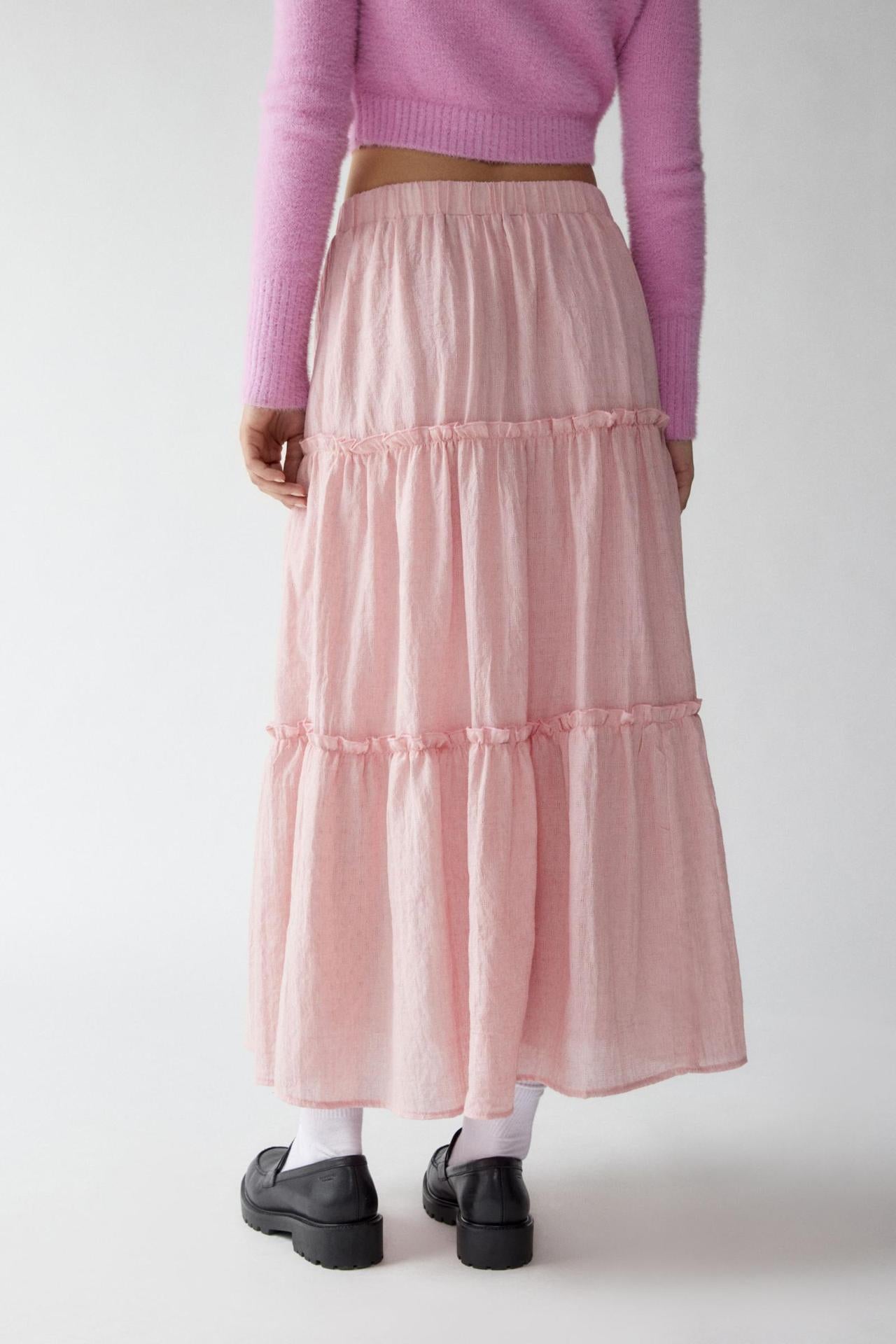 Chic Splice Pleated Lace Maxi Skirt