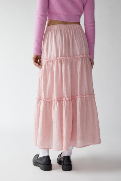 Chic Splice Pleated Lace Maxi Skirt