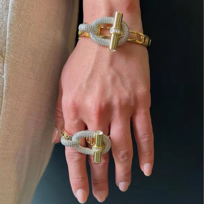 Elagant OT Buckle Zircon Studded Wrap Bracelet