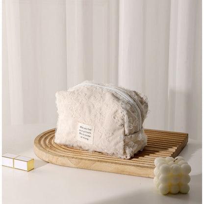 Lace Jacquard Portable Corduroy Cosmetic Bag