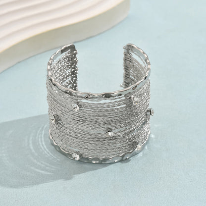 Sparkling Rhinestone Layered Mesh Open Bracelet