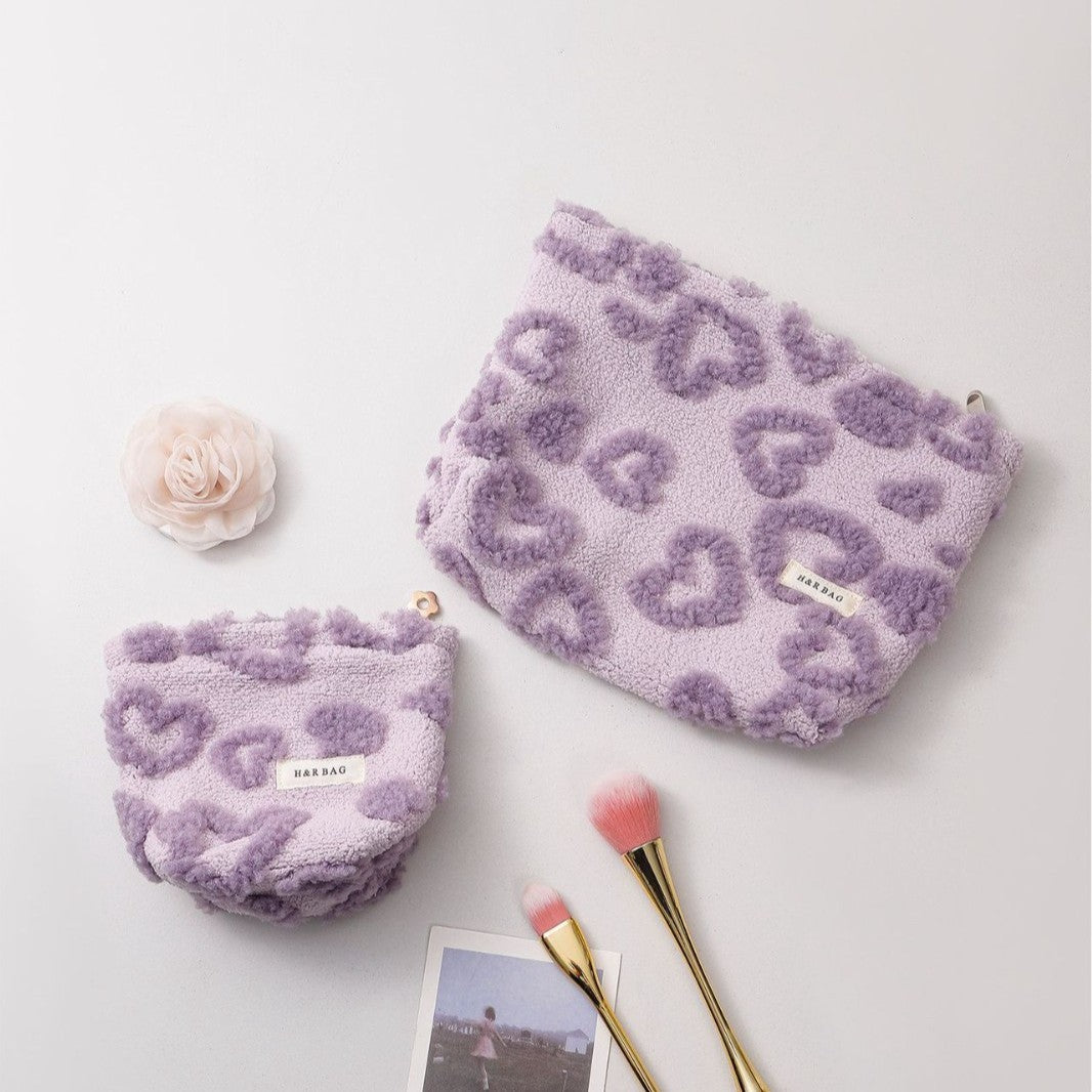 Purple Plushed Soft Love Jacquard Make Up Bag