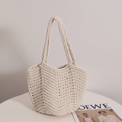 Solid Color Simple Woven Knit Handbag