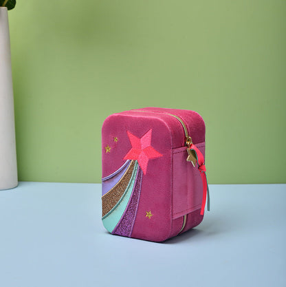 Cute Embroidered Portable Velour Jewelry Case