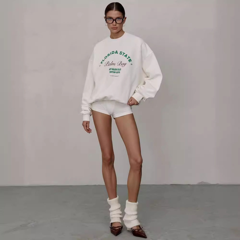 Vintage Print Loose Sport Hoodie