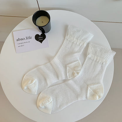 Solid Color Sheer Glass Silk Lace Socks