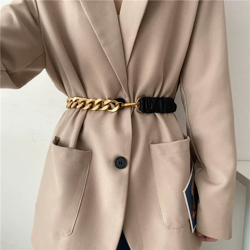 Vintage Stretchy Leather Chain Splicing Belt