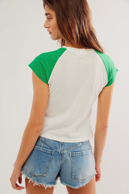 Color Block Star Splicing Slim Tops